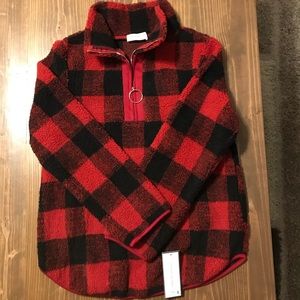 Goodnight Macaroon buffalo plaid fleece pullover